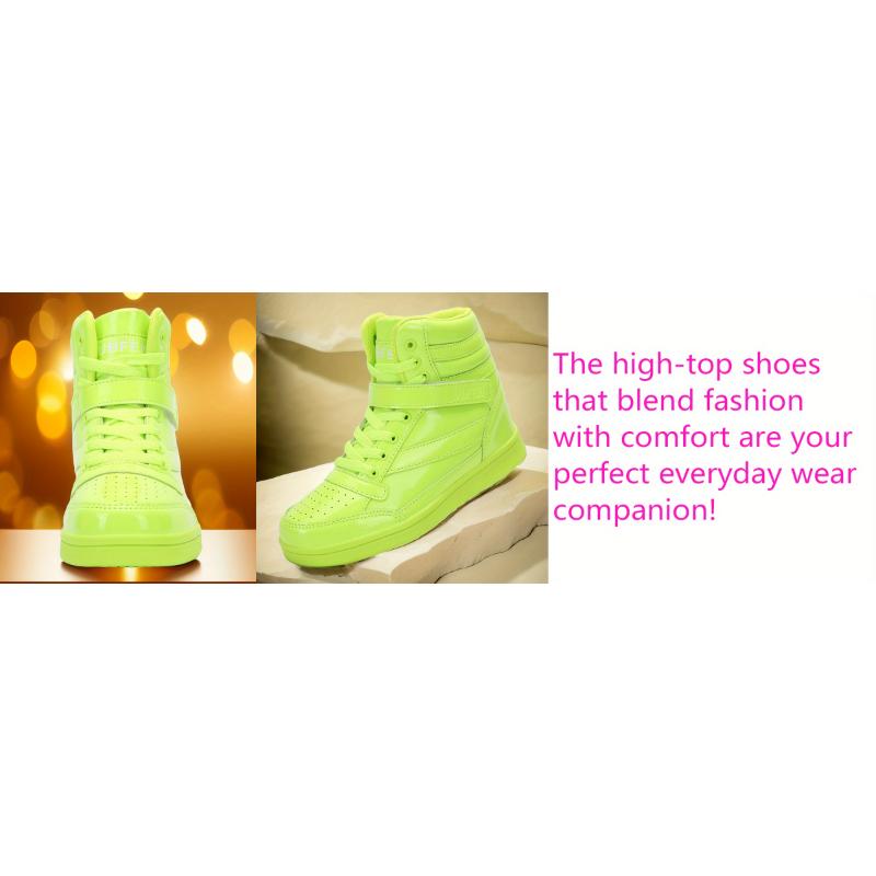Women's Vibrant Neon Green High-Top Sneakers - Retro 80s Style, Faux Cover, Removable Insole, Hook & Loop Closure, Casual Tennis Shoes for All Seasons, Casual Footwear | Trendy Footwear | Laceup Closure