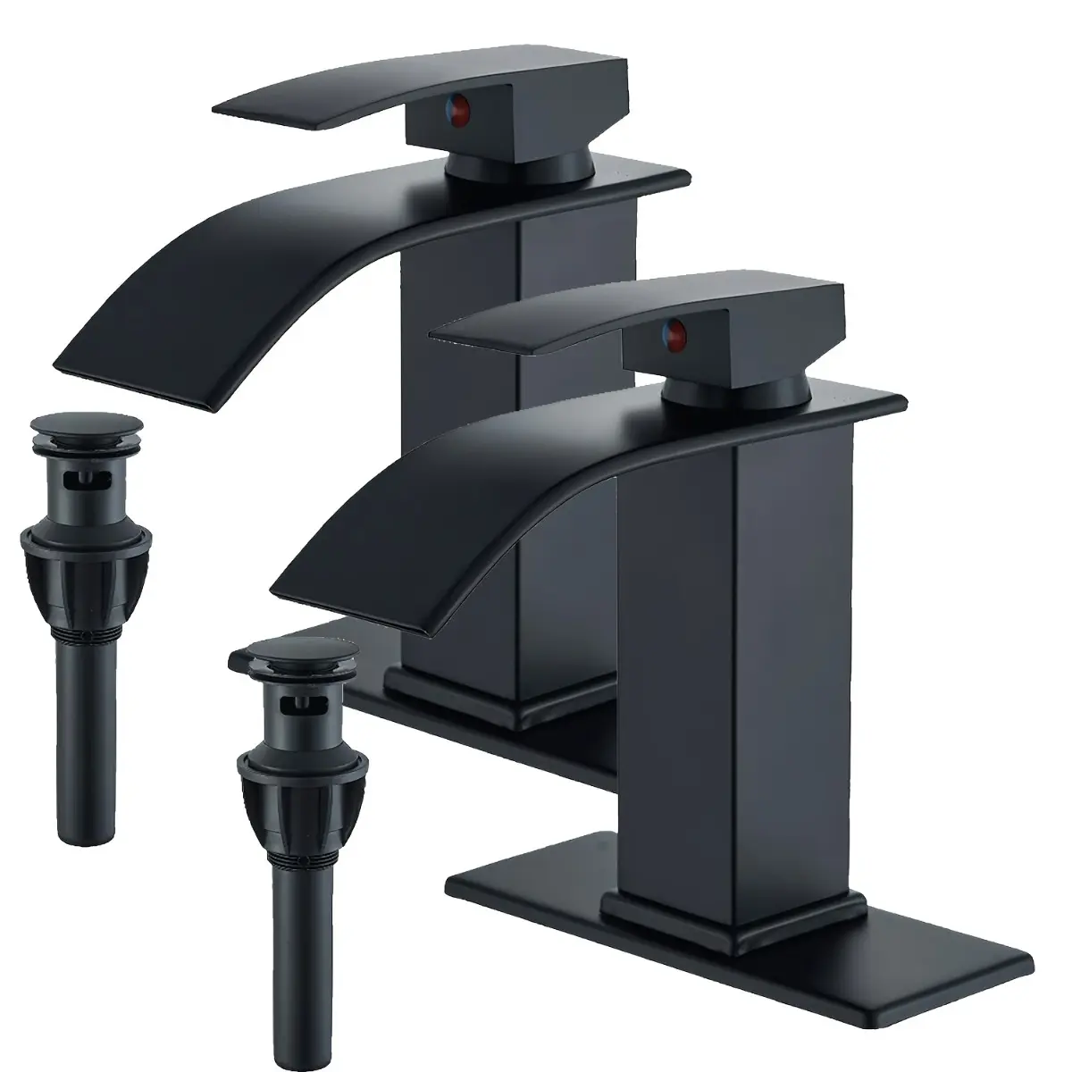 Premium 2-Set Modern Waterfall Bathroom Faucets, High-Quality Single Handle Vessel Vanity Faucet, Sleek Brass Mixing Tap Set with Pop-Up Drain & Deck Plate, Luxury Home Spa Renovation Kit