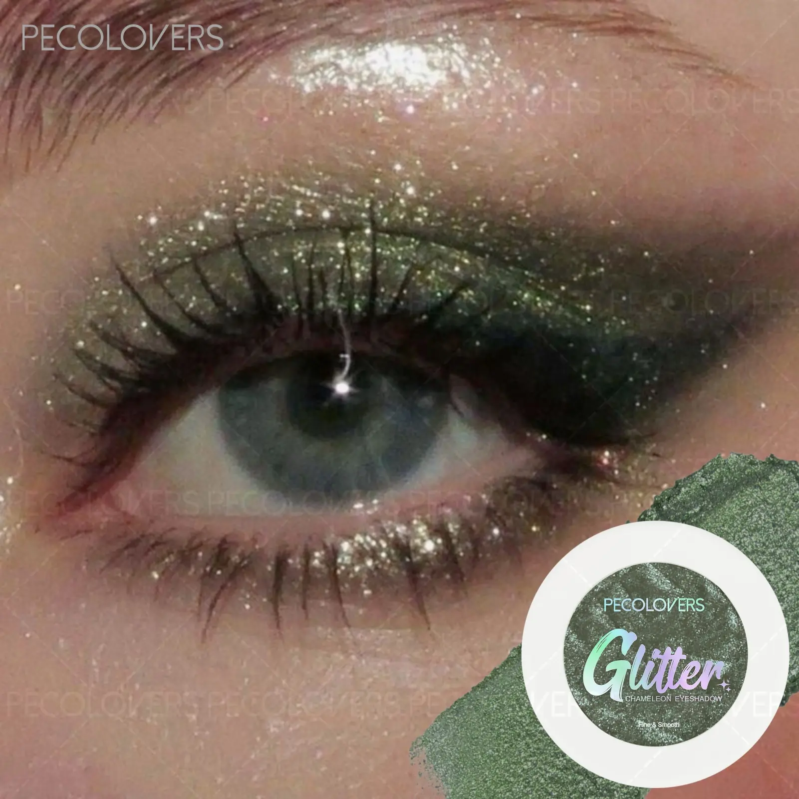 1 Pcs Glazed Dark Green Glitter Eyeshadow Palette, Pearly Lustre Waterproof Long-Lasting, Chunky Sparkle Music Festival Party Makeup, Shimmer Eyeshadow Cream
