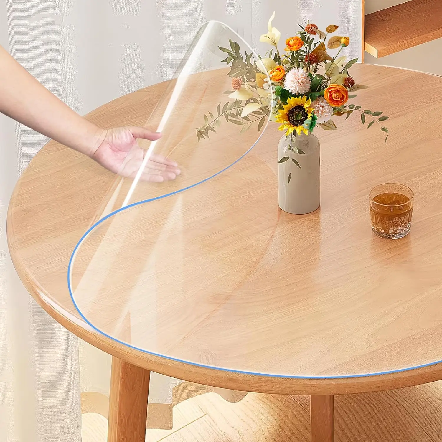 Clear Round Table Protector 48 Inch,1.5mm Clear Round Table Cover Protector, Round Plastic Table Cover, PVC Round Table Pad for Coffee Table, Dining Room Table