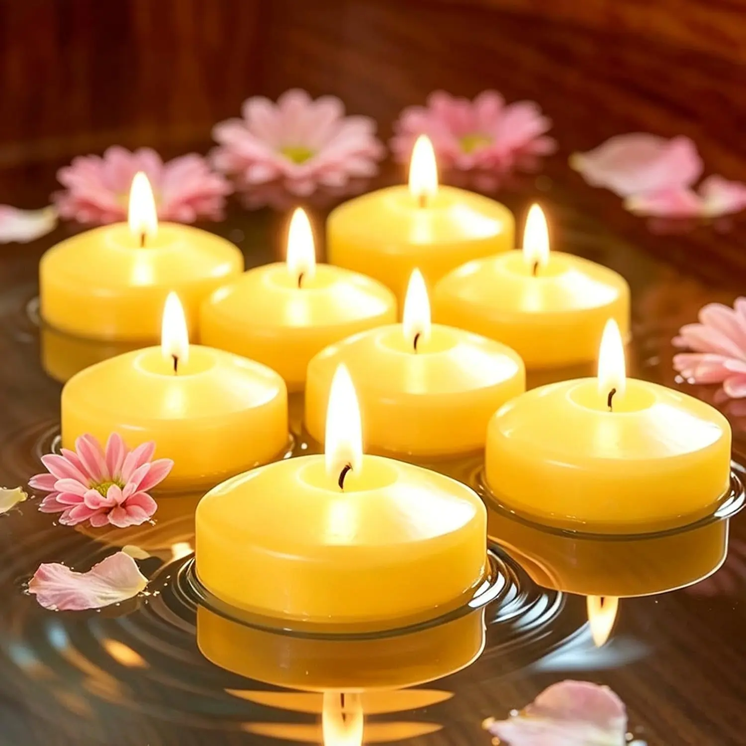 24 Pack Citronella Floating Candles, Water Floating Candles for Home Décor | Long-Lasting Floating Candle Lights with Cotton Wick for Spa, Wedding, Bath and Party Decorations