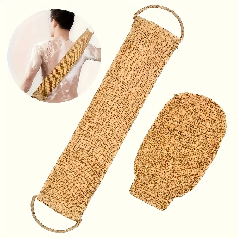 2pcs+1pc Adult Natural Exfoliating Back Scrub & Bath Gloves, Gentle SPA Cleansing Body Care Tool, Reusable Home Care Sponge Alternative Set, Gentle Exfoliation