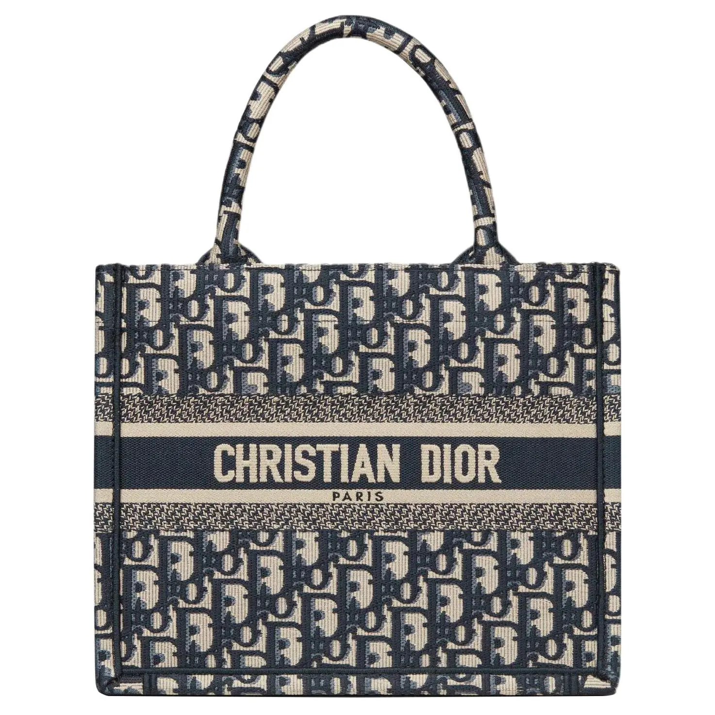 Dior Book Tote Handbag for Women – Oblique Print Embroidered Denim Blue Small Tote Bag