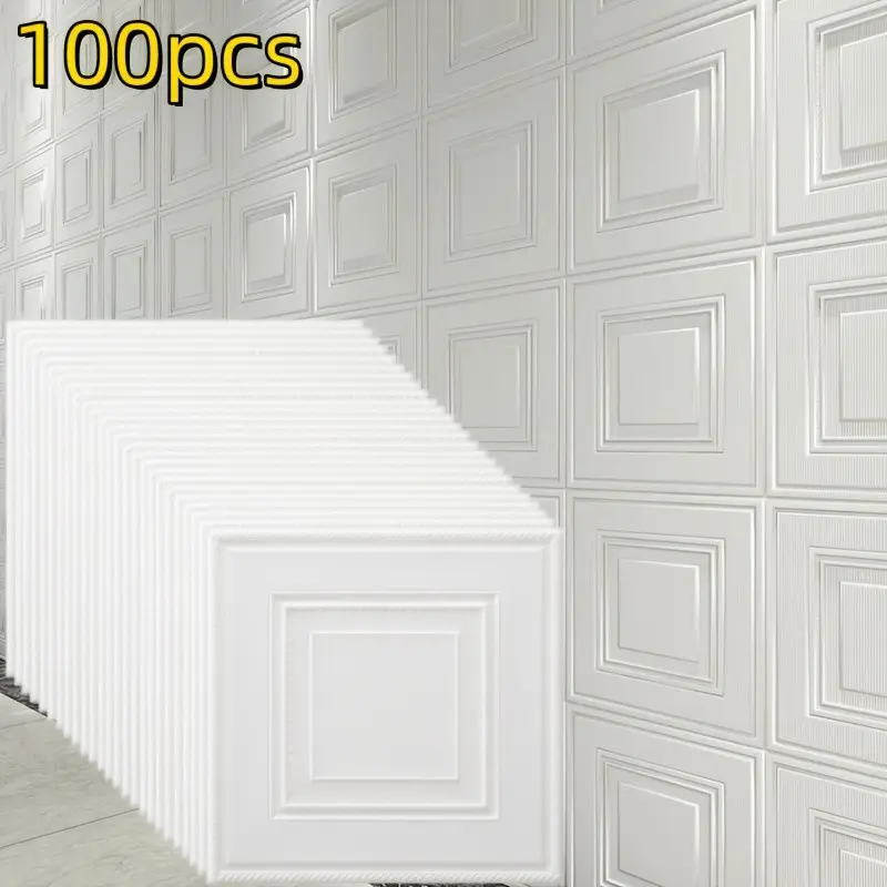 100pcs 3D Wall Stickers, Self-Adhesive Foam Wallpaper, Waterproof & Dirt-Resistant, Easy Install for Bedroom, Living Room, Ceiling, Balcony, Dining Room