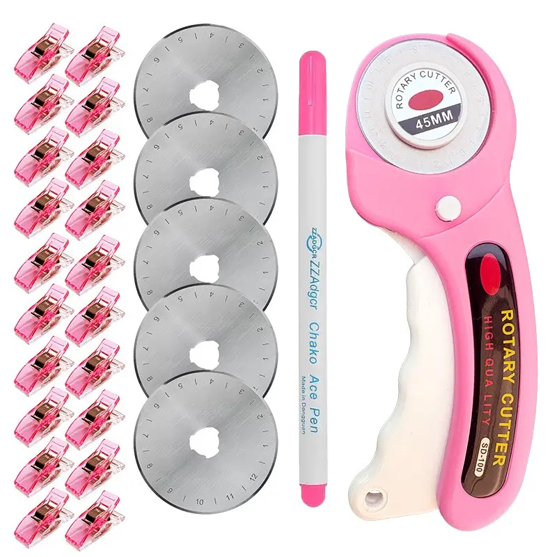 45mm Rotary Cutter Set, Includes 1 Cutter, 5 Blades, 20 Sewing Clips, 1 Marker, DIY Sewing Tools, Craft Supplies, Sewing Accessories, Sewing Kit