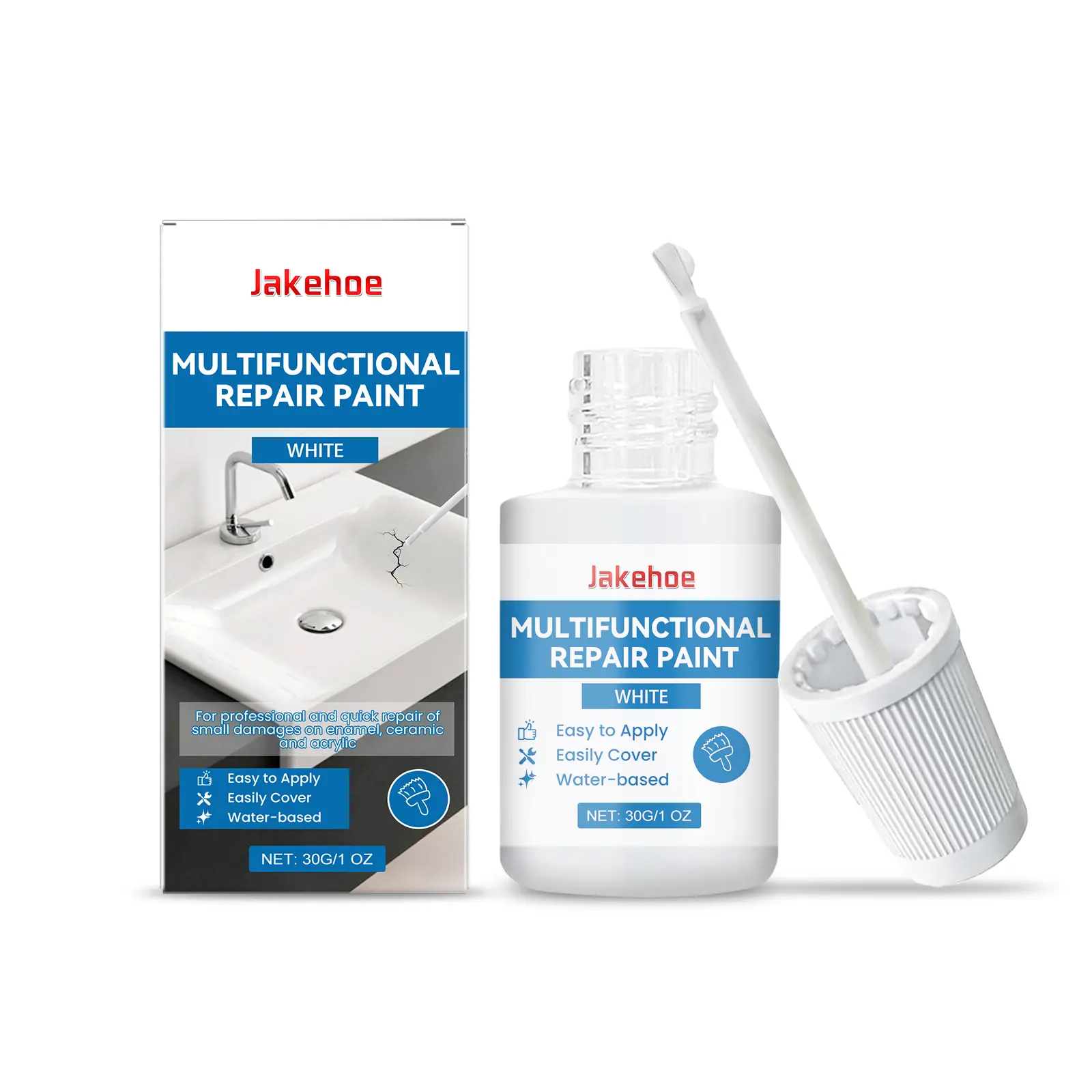 Jakehoe Multi-Functional Repair Paint - Waterproof, Anti-Rust Complex Pigment, Scratch & Flaw Occlusion for Bathroom Renovation, Walls & Hoods, 30g, 7.6*3.2cm, 3-Year Durability, Formaldehyde-Removing Home Care Supply