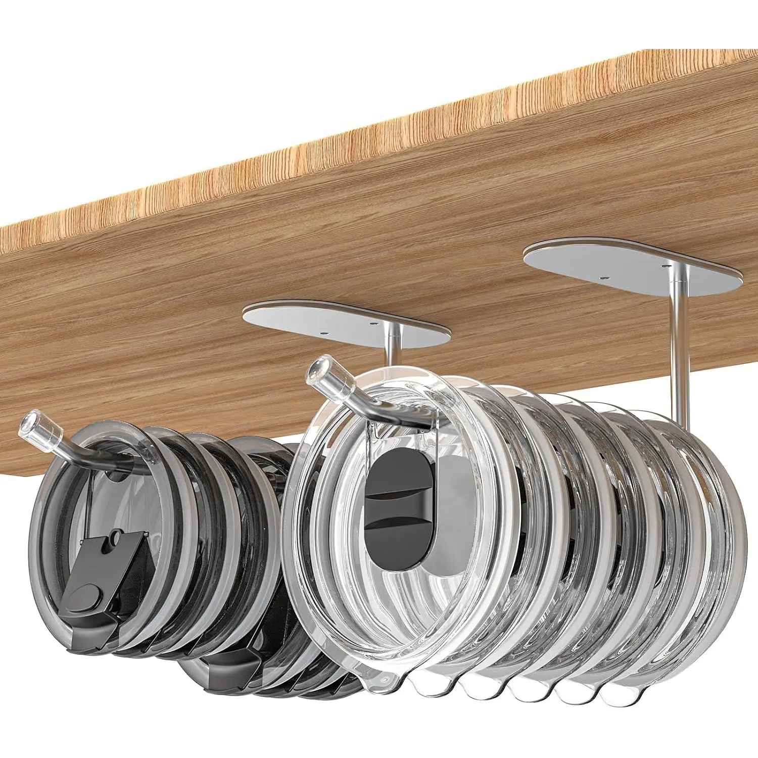 Tumbler Lid Organizer 2 Pack,  Cup Lid Hook  Cabinet Under or in | 2 Pack Lid Organizer, Under Cabinet Storage Rack with Adhesive/Screw Options, Space Saving Holder for Modern Cup  Kitchen