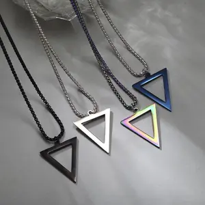 HNSP Stainless Steel Inverted Triangle Pendant Chain Power Necklace For Men Cool Simple Jewelry Accessories