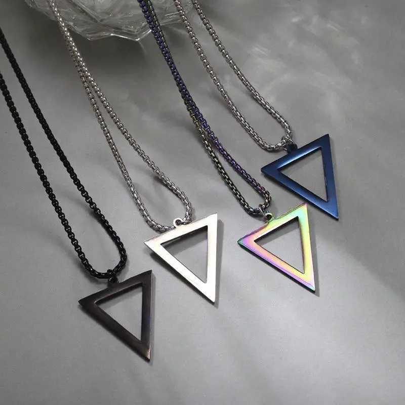 HNSP Stainless Steel Inverted Triangle Pendant Chain Power Necklace For Men Cool Simple Jewelry Accessories