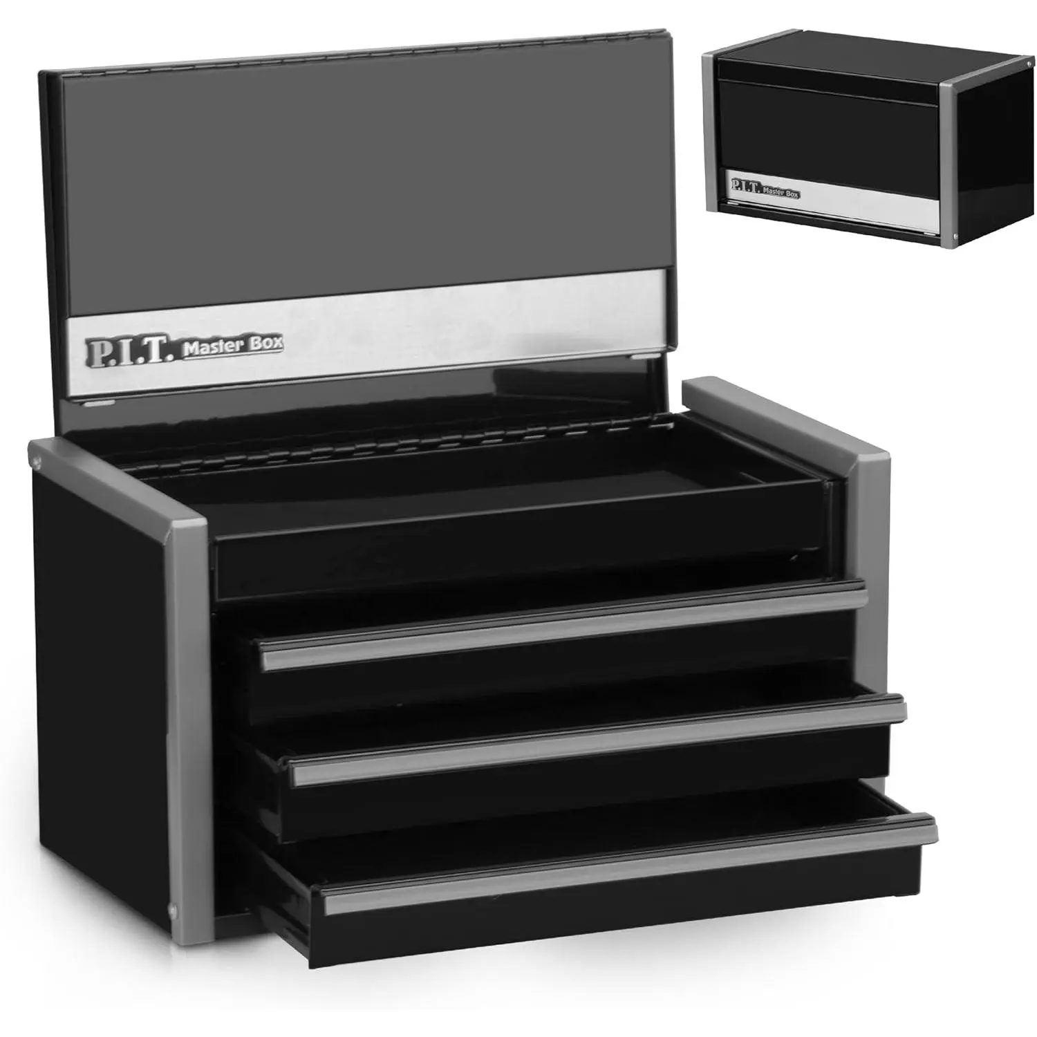 Mini Tool Box 8.6"W X 4.6"D, Portable 3 Drawer Steel Stackable Black Tool Box with  Tab Locking, Black  Top Chest with Liner for Tools Storage and Organizers,  DIY