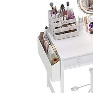 Lufeiya White Makeup Vanity Desk with Mirror and Lights, 40 inch Make Up Vanity Desks with Fabric Drawers & Power Outlet, Dressing Table and Chair Set for Girls Bedroom, White/White Gold, Get Free Gift