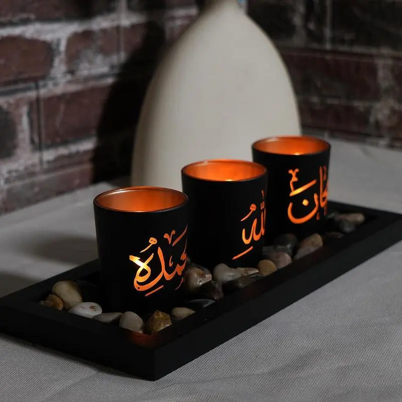Islamic Themed Candle Holder, 1 Set Including 3 Counts Desktop Decorative Candle Holder without Candle, Home Decor for Home Office Party, Ornaments, Gift