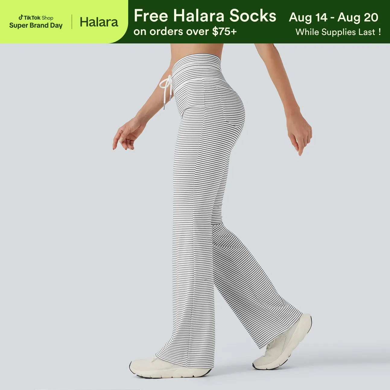 【Creator’s Pick】Halara High Waisted Drawstring Stripe Flare Yoga Pants with Pockets