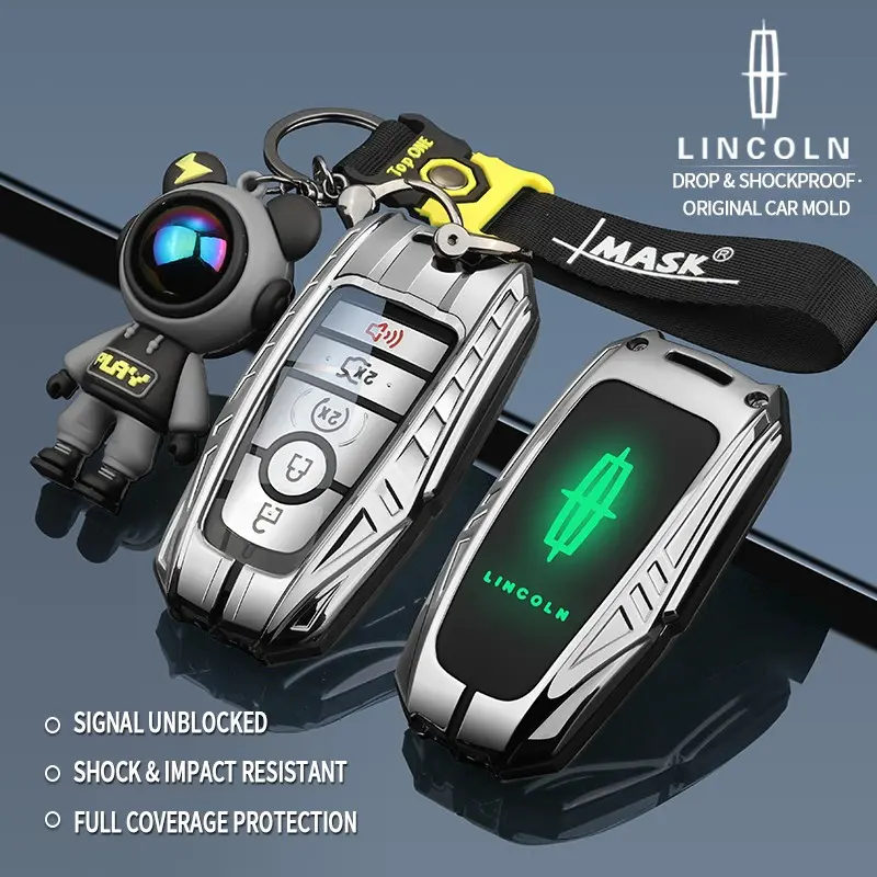Lincoln Navigator Mkc Mkz Nautilus Mkx Continental Aviator 3/4/5 Key Metal Car Key Protective Case, Night Glow Logo, Armor Style