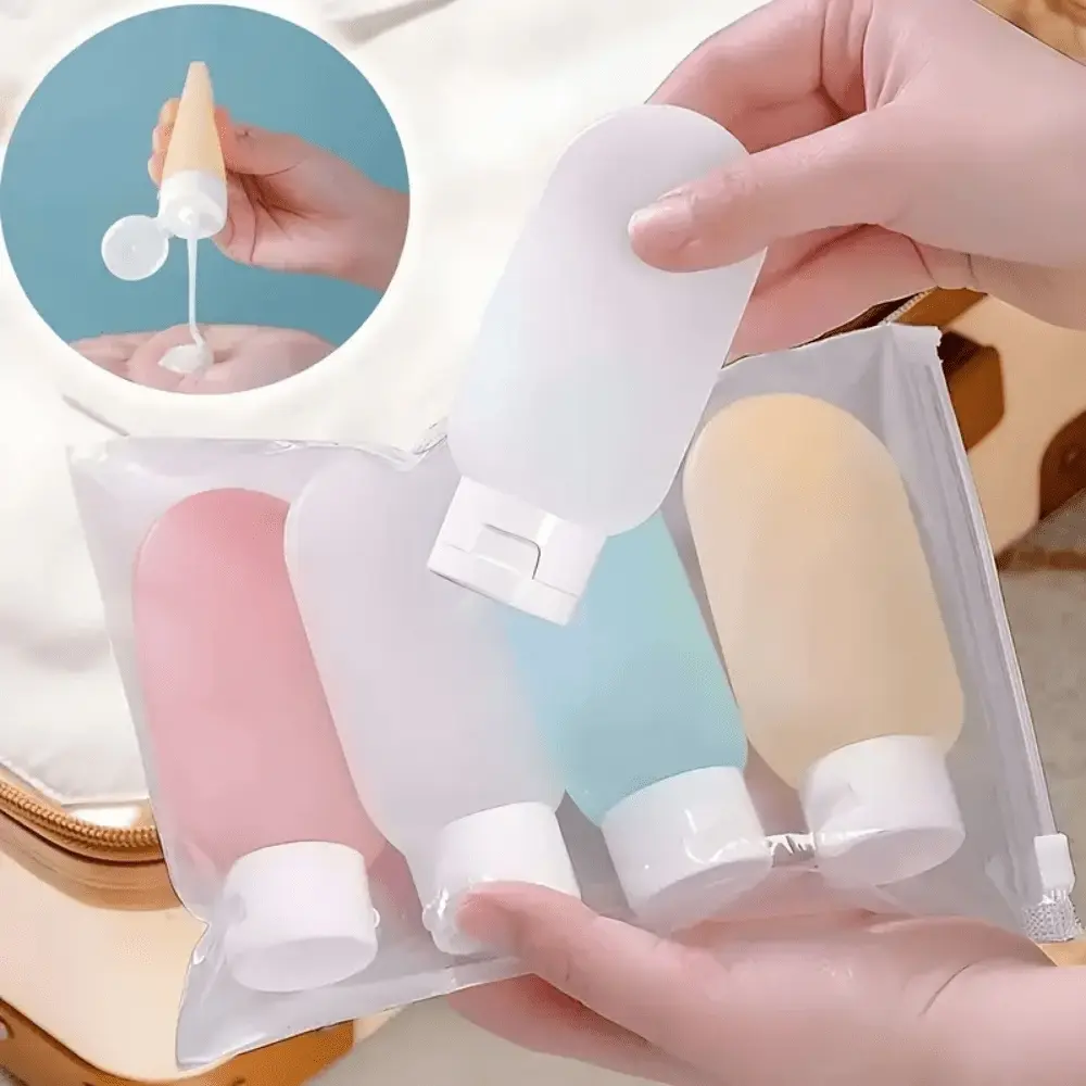 4Pcs Portable Empty Cosmetic Makeup Travel Dispensing Bottles Set For Shampoo Conditioner Shower Gel Lotion Toner Leak Proof Refillable Bottles For Business Trip Vacation Outdoor Travel