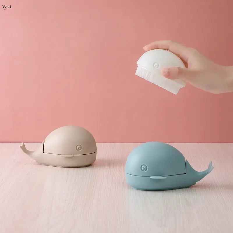 Cute Whale Dual-purpose Cleaning Brush with Dustproof Storage Base, Detachable Soft Bristle Stain Remover Brush for Clothes Keyboard Window Groove Household Cleaning, 3 Macaron Colors