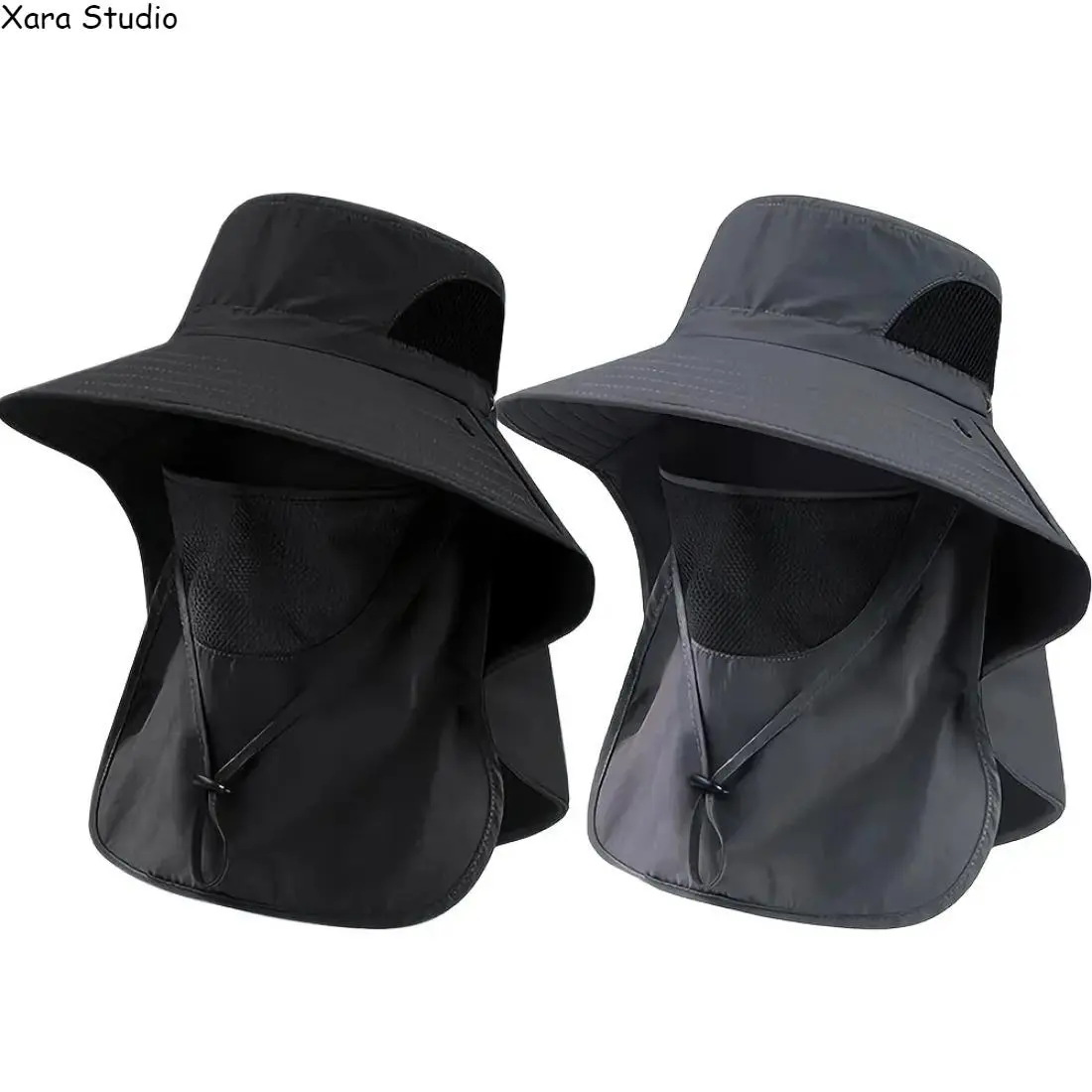 Men & Women's 2-Pack Wide Brim Sun Hat - UPF Protection, All-Around Shade, Neck Flap, Detachable Face Cover, Quick-Dry Cooling Breathable Mesh, Adjustable Gender-Neutral Beach/Hiking Fit Sun Bonnet for Outdoor Use
