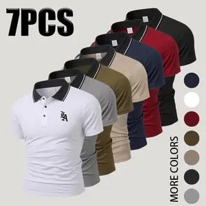 Men's Summer Polo Shirts, featuring contrasting color collars with printed details, slim-fit quick-drying lightweight T-shirts, breathable business casual tops—ideal for daily wear and office outfits