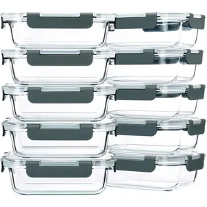 10-Pack,22 Oz Glass Meal Prep Containers,Glass Food Storage Containers with lids,Lunch Containers,Microwave, Oven, Freezer and Dishwasher (Gray)