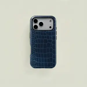 Deep Blue Crocodile Texture 2-in-1 Protective Case |   MagSafe Compatible for iPhone 11-17