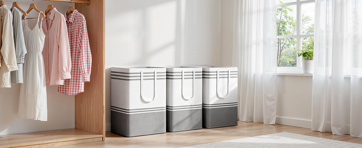 2 Pack Large Laundry Baskets, Laundry Hampers, Freestanding Waterproof Collapsible Clothes Bag with Extended & Reinforced Handles - Clothes Basket for Dorm, Bathroom, Home (Light Grey/75L)