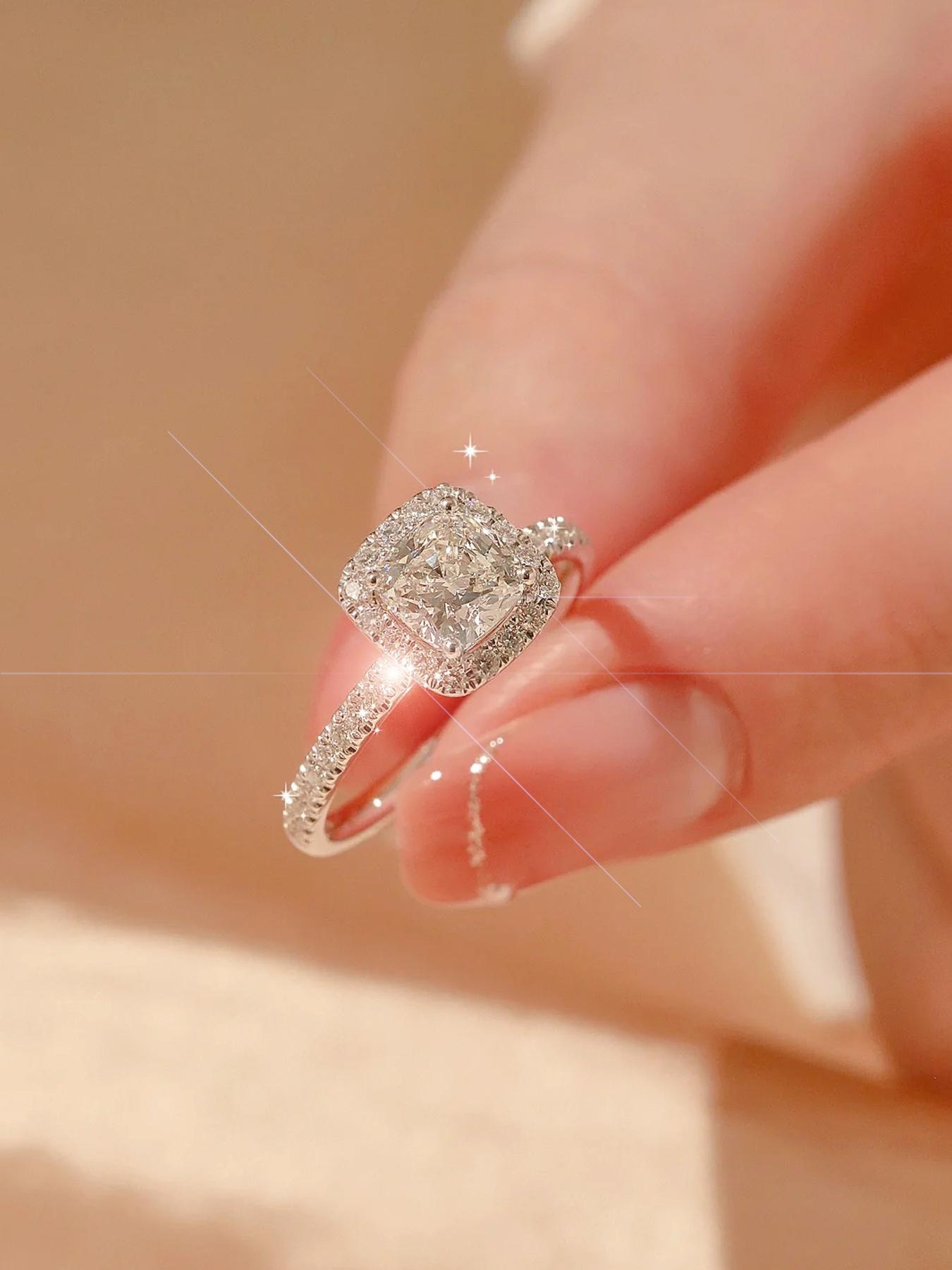 Square Engagement Ring, Elegant and Exquisite Gift Jewelry, Perfect for Women's Weddings, Parties, Birthdays, Daily Wear at Work