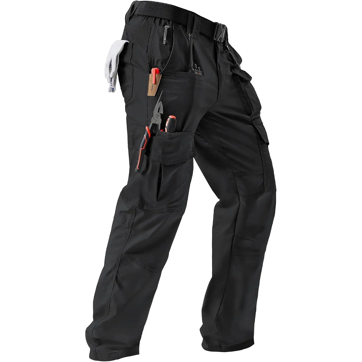 Men's Tactical Ripstop Cargo Work Pants, 10 Pockets, Flexible Comfort, Utility Storage, Ergonomic Fit for Construction, Hiking, Camping & Outdoor