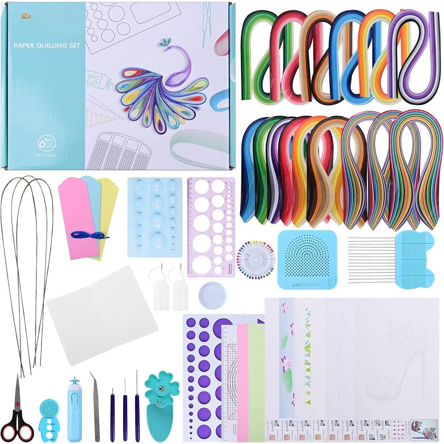 Complete Paper Quilling Kit with 1860 Strips, Electric Pen and Tools | 1860 strips in 3 sizes, quilling tools with electric pen. Ideal for cards, scrapbooks, wall art and family crafts. For adults