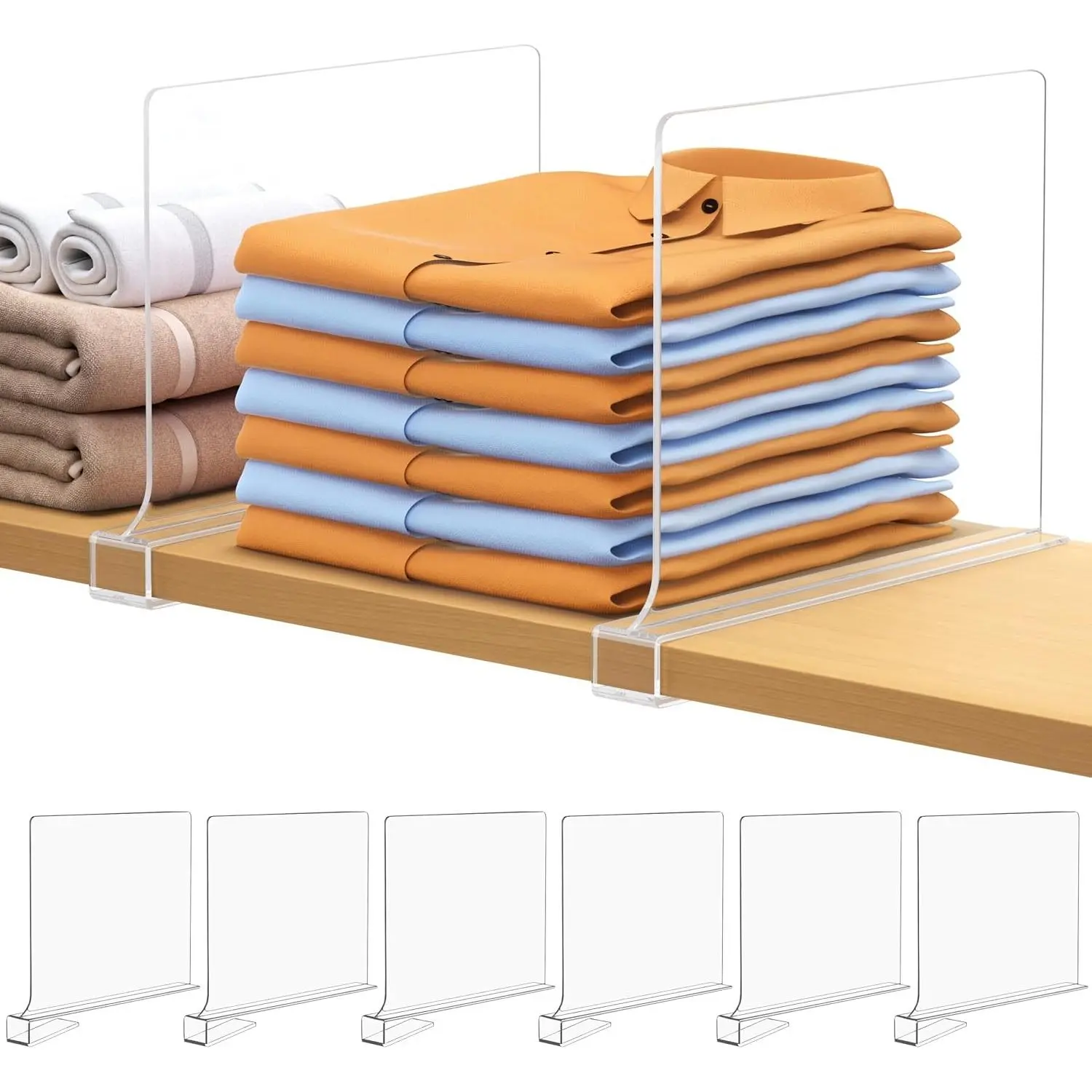6 PCS Acrylic Clear Shelf Dividers for Closet Organization, Suitable for Wooden or Vertical Shelves in Bedroom, Kitchen and OfficeGift