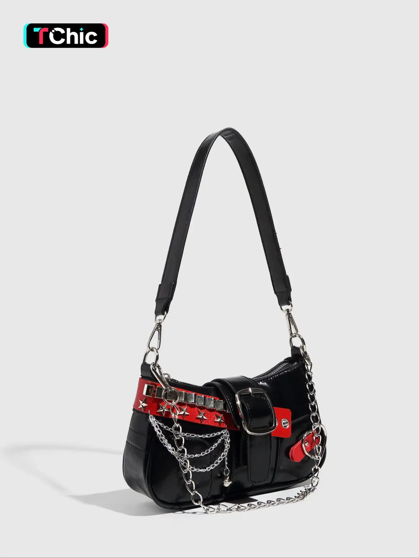 Fashionable Y2k Style Chain & Heart Design Underarm Bag, Stylish All-match Shoulder Bag, New Fashion Zipper Star Design Shoulder Bag for Women, Heart Studded Bag, Purse Crossbody Bag, Casual Crossbody Bags, Crossbody With Chain, Fashionable Unique Bags