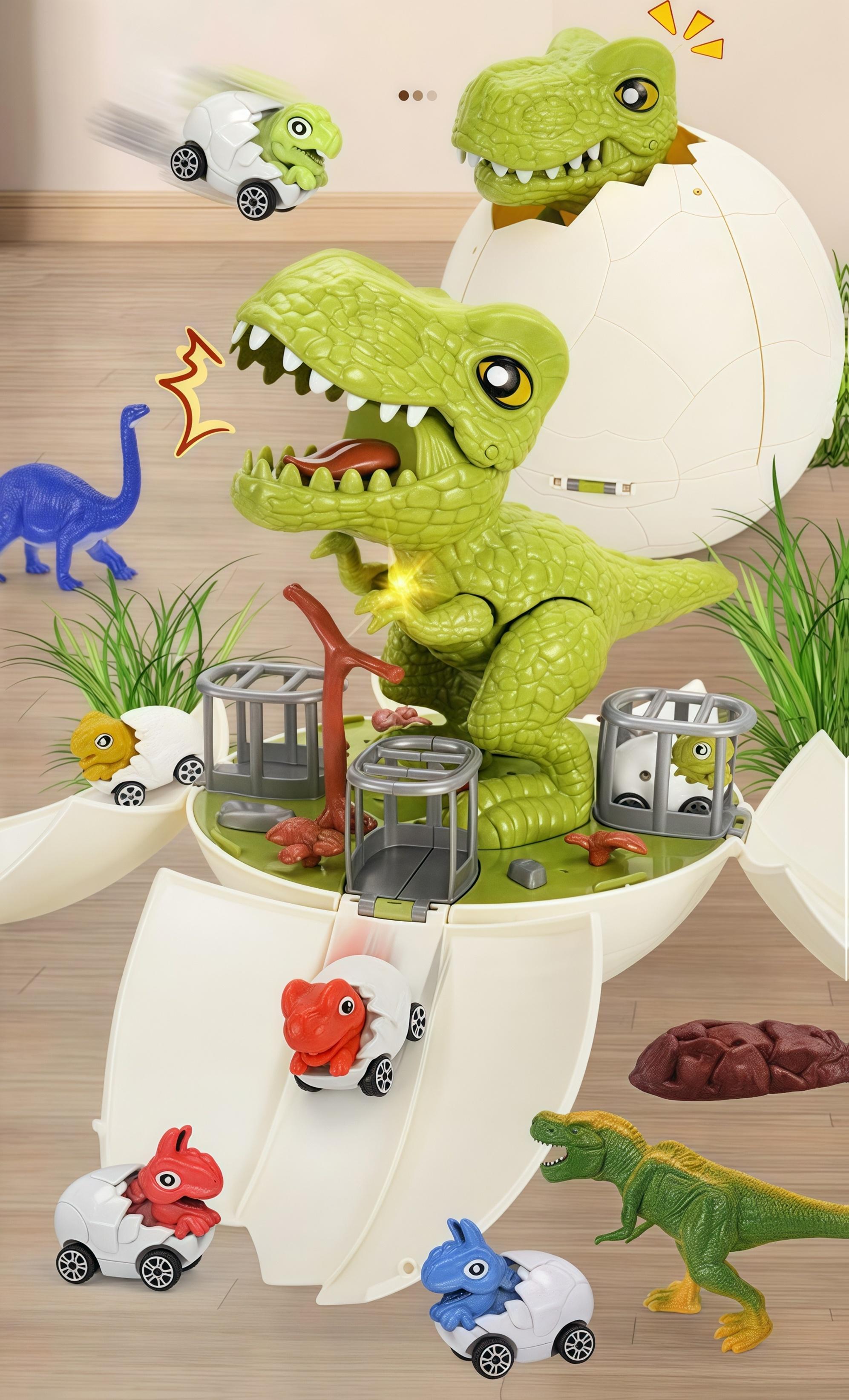 15-piece dinosaur toy set with dinosaur egg track car