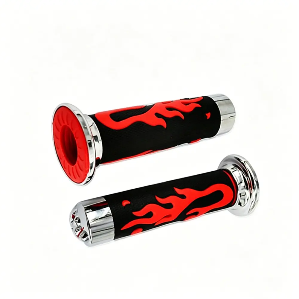 Universal Motorcycle Handle Grips 22mm 7/8 Inch, Motor Parts Accessories, Flame Skull Anti-Slip Handles for Atv and Off-Road Bikes, Durable and Versatile Design, Handlebar Grip
