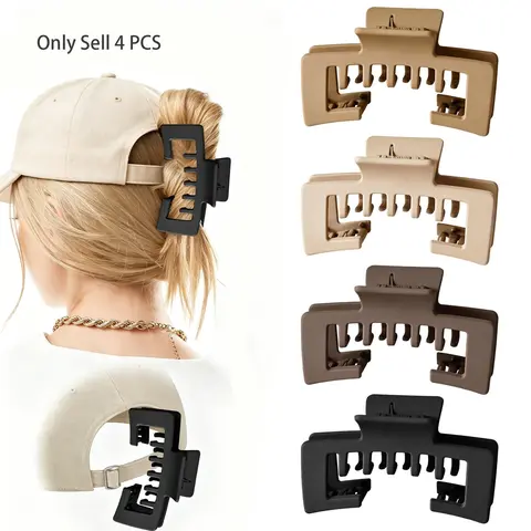 4 PCS Hat-Friendly Claw Clips for Baseball Caps, Strong Non-Slip Square Hair Clips, Fun Claw Clips, Mixed Colors, Hair Accessories for Thick and Fine Hair, Women's Hat Hairstyles & Gifts, Hair Clips for Styling, Hair Style Accessory
