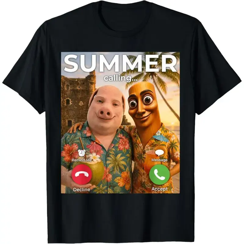 Summer Calling Funny John Pork Hawaiian Vibe Tung Sahur Meme T-Shirt Summer breathable T-shirt