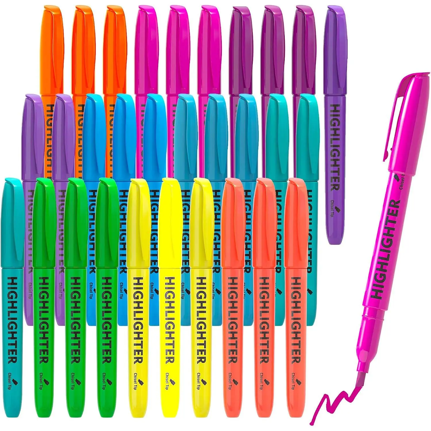 30 Pack Chisel Tip Highlighters, 10 Bright Colors, Quick Dry, Ideal for School, Office Highlighting and Underlining (Office Stationery Writing Tool)