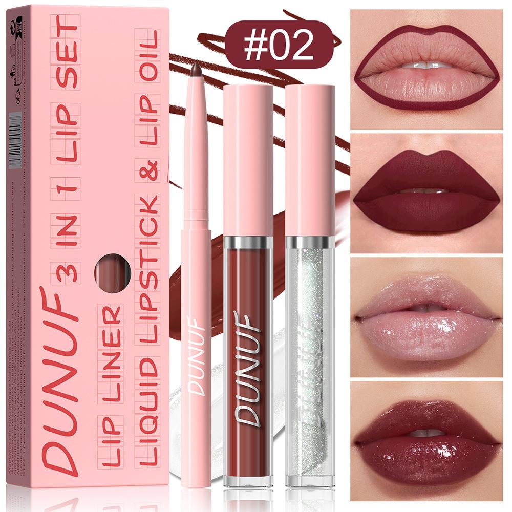 3PCS Nude Brown Lip Liner and Matte Lipstick Makeup Sets,3in1 Vegan Lipstick Lip Liner and Gloss Stain Set Long Lasting Waterproof labiales mate 24 horas originales matte largaduracion