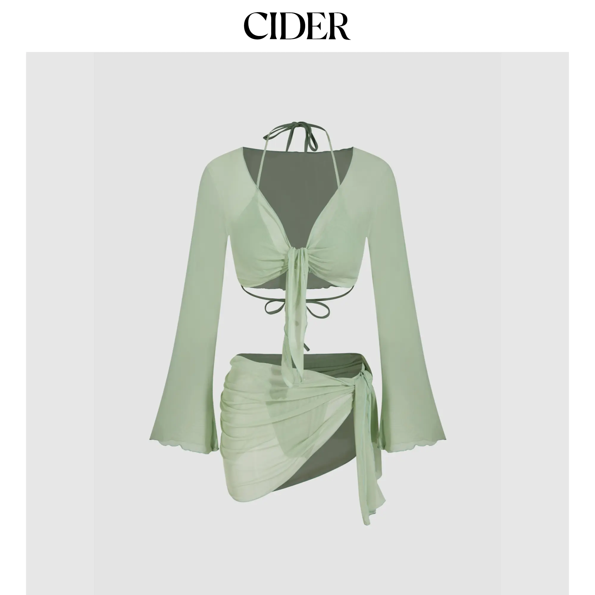 Cider [size 2-8] Halter Neckline Triangle Bikinis Bikini Set With Mesh Cover Up Set