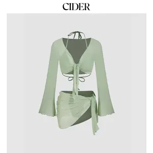 Cider [size 2-8] Halter Neckline Triangle Bikinis Bikini Set With Mesh Cover Up Set