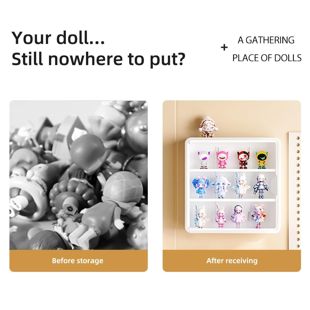 Large Wall-Mounted Display Rack for Doll Collection, 3 or 4-Tier Acrylic Storage Box with Magnetic Design, Space-Saving Clear Compartments for Action Figures and Accessories