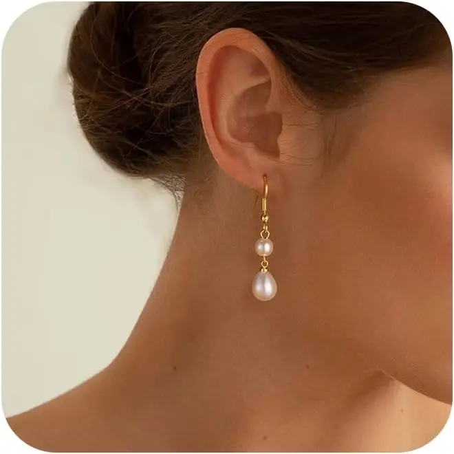 Pearl Earrings for Women Trendy Flat Back Stud Earrings 14K Gold Plated/925 Sterling Silver Freshwater Pearl Dangle Earrings Cute Bow Earrings Wedding Jewelry Birthday Gifts