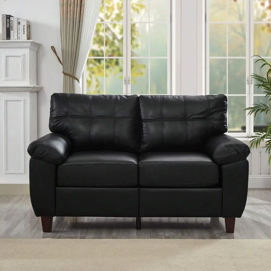 Rhomtree 59" Loveseat Modern Design Faux Leather Couch, Living Room Sofa With Storage, Big Armrest Sofa, Upholstered Breathable PU Leather Sofa
