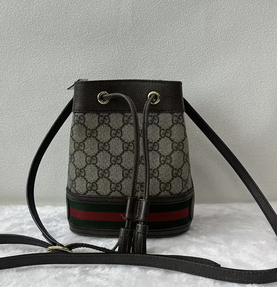 Pre-owned Authentic Gucci Ophidia Bucket Crossbody Bag Beige GG Pattern, Style X512 26.06.03