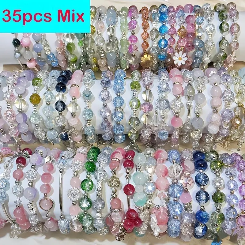 35pcs Bohemian Beaded Bracelet Set for Women, Mixed Styles Charm Bracelets with Floral, Butterfly & Heart Pendants, Anniversary Gift, Jewelry For Women, Floral Charms, Bohemian Charm