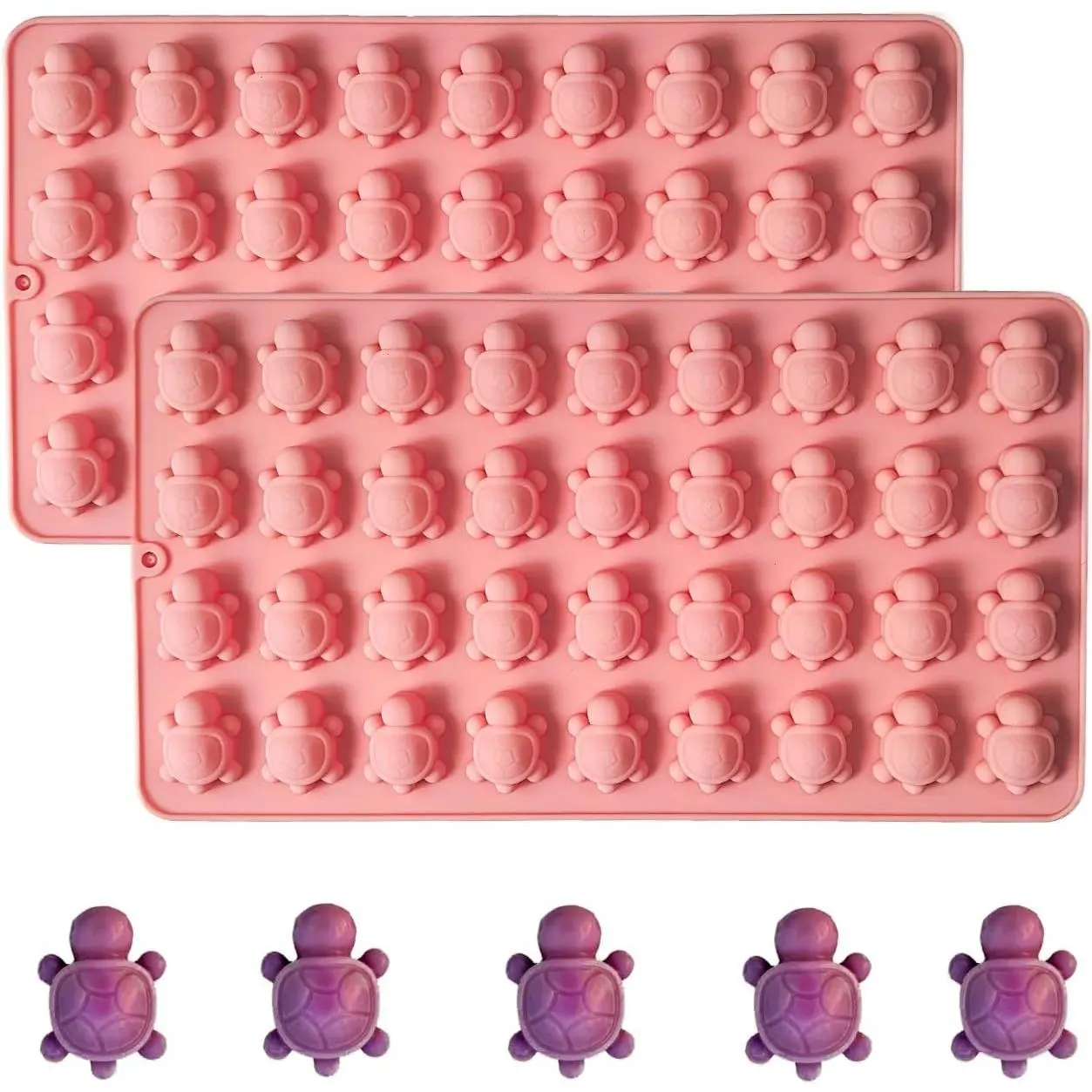 2 Pack 72-Cavity Mini Sea Turtle Gummy Candy Molds, Sea Animal Molds for Chocolate, Ice Cubes, Jello, Wax Resin, DIY Baking & Cake Decoration
