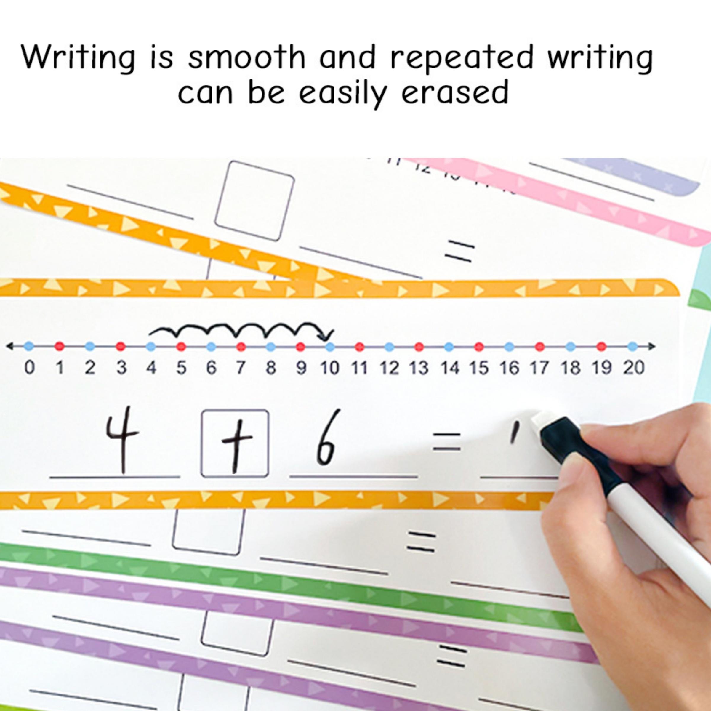 Math Addition and Subtraction Teaching Aids for Kids, 16 Writable Number Line Cards for 0-20 Practice, Includes 2 Erasable Markers, Math Learning Tools