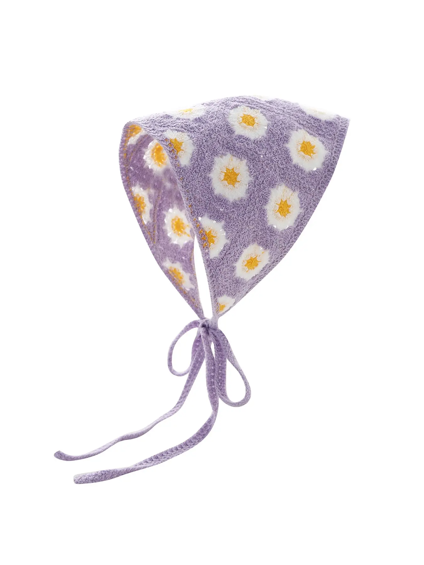 Thick Triangle Turban Hat Headscarf, Cute Daisy Flower Pattern, Fitted Floral Design, All Seasons Hair Accessory for Women