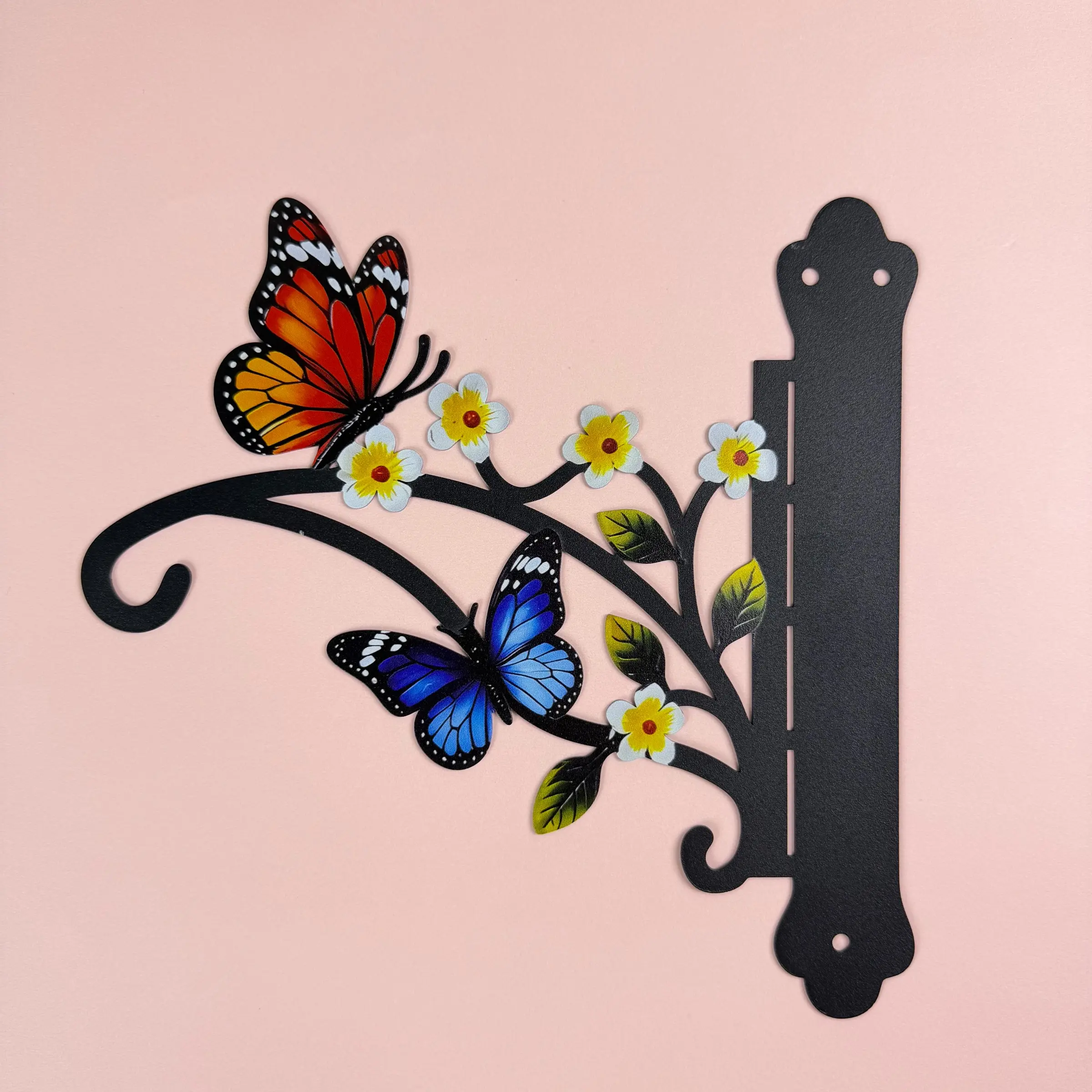 Colorful Butterfly Hanging Plant Bracket, Metal Wall-Mounted Flower Basket Hanger, Outdoor Garden Rack for Flower Pots, Lanterns, Wind Chimes, Patio Decor