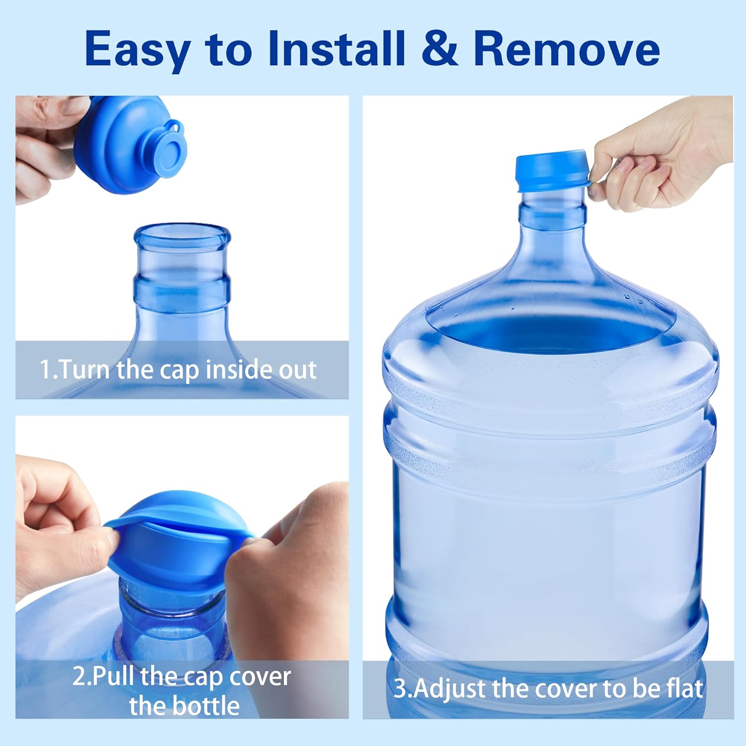 3 & 5 Gallon Water Jug Cap,Silicone Reusable Replacement Cap,Non Spill Bottle Caps for 55mm Bottle Water Dispenser Caps,Drinkware Accessories for Home Office Dormitory-Pack of 3