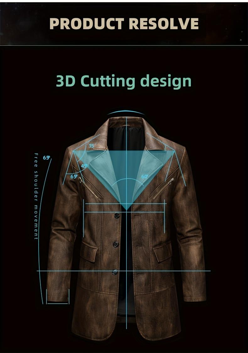 Autumn and winter men's overcoats, British industrial style PU long-neck suit jackets, retro motorcycle jackets, mid-length classic business casual gentleman's formal wear, riding style windproof jackets, designer's new high-end aged fabric, trendy b