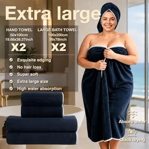 4-Piece Luxury Bath Towel Set, Giant 39x78inch, Thick Coral Fleece, Soft Quick-Dry, Hotel-Quality, Multi-Use for Spa & Home, Soft Bath Towels